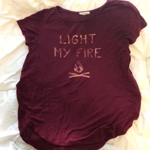 Burgundy light my fire t-shirt